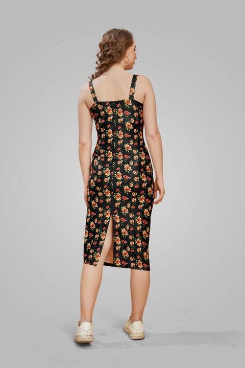 Women Bodycon Black Below Knee Dress