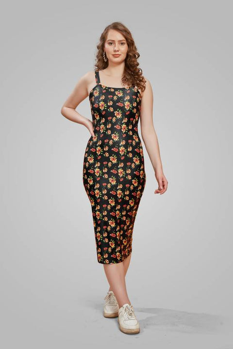 Women Bodycon Black Below Knee Dress