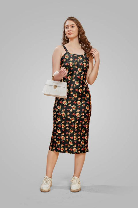 Women Bodycon Black Below Knee Dress