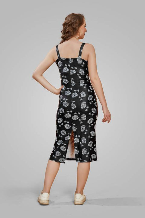 Women Bodycon Black, White Midi/Calf Length Dress