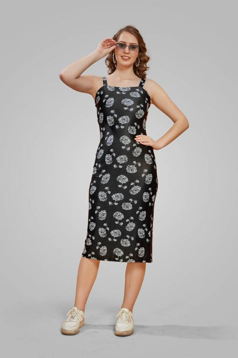 Women Bodycon Black, White Midi/Calf Length Dress