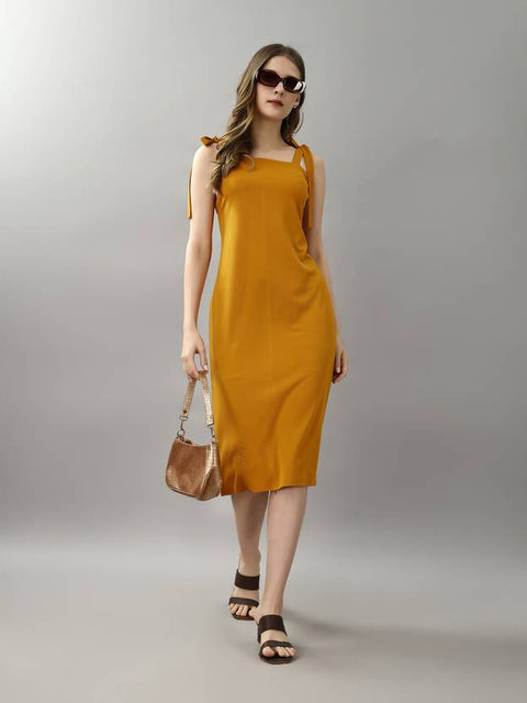 Women Bodycon Yellow Midi/Calf Length Dress