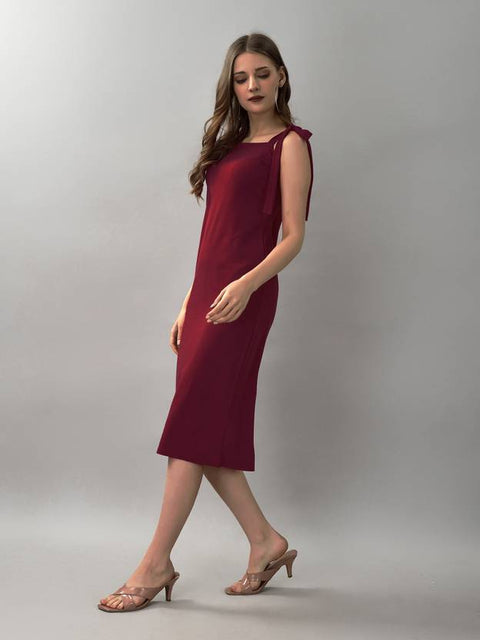 Women A-line Red Below Knee Dress