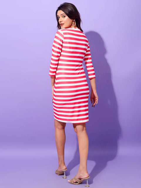 Women Bodycon Pink, White Mini/Short Dress