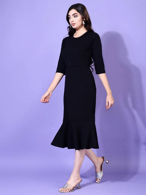 Women Bodycon Black Midi/Calf Length Dress