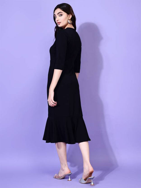 Women Bodycon Black Midi/Calf Length Dress