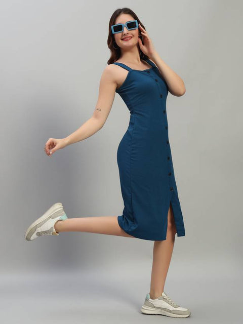 Bodycon Blue Below Knee Dress