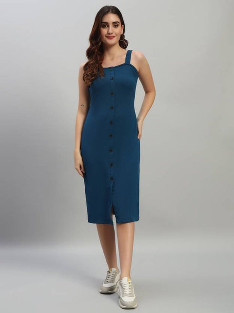 Bodycon Blue Below Knee Dress