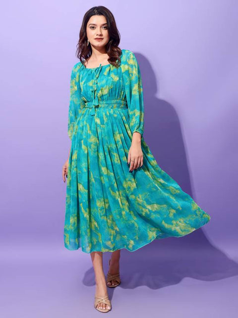 Women Fit and Flare Green Maxi/Full Length Dress