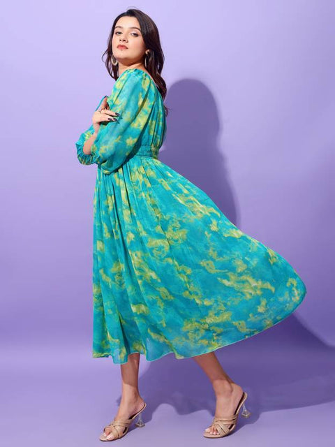 Women Fit and Flare Green Maxi/Full Length Dress