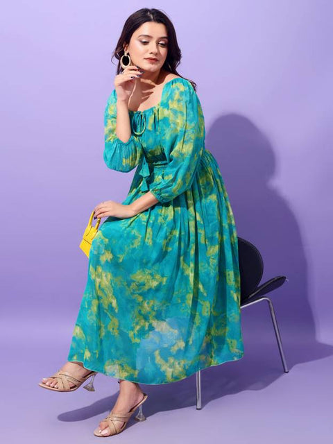 Women Fit and Flare Green Maxi/Full Length Dress