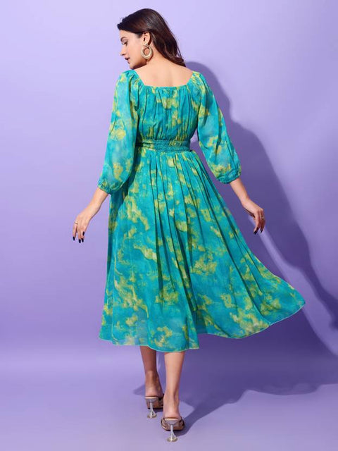 Women Fit and Flare Green Maxi/Full Length Dress