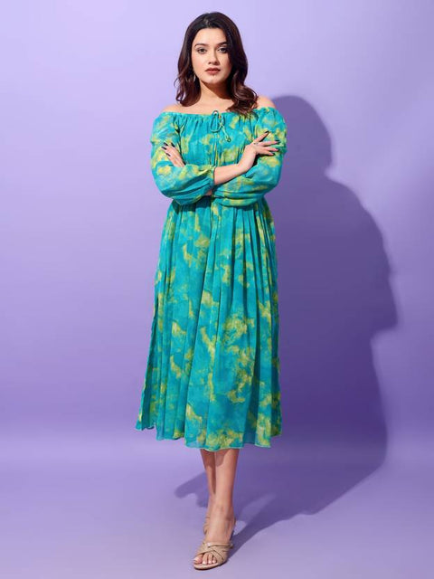 Women Fit and Flare Green Maxi/Full Length Dress