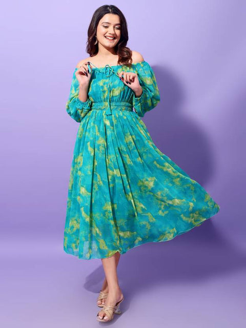 Women Fit and Flare Green Maxi/Full Length Dress