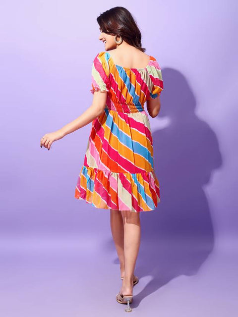 Women Fit and Flare Multicolor Above Knee/Mid Thigh Length Dress