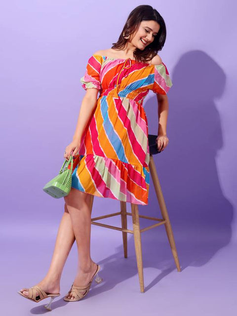 Women Fit and Flare Multicolor Above Knee/Mid Thigh Length Dress