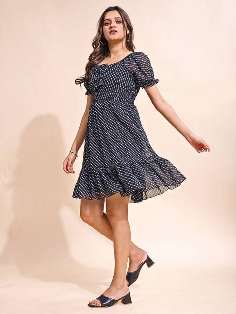 Women Fit and Flare Black Above Knee/Mid Thigh Length Dress