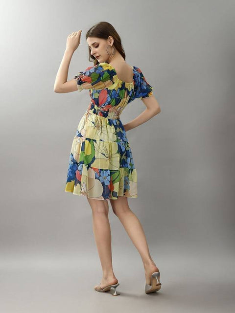 Women Fit and Flare Green Above Knee/Mid Thigh Length Dress