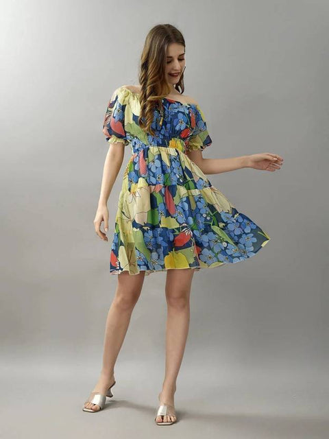 Women Fit and Flare Green Above Knee/Mid Thigh Length Dress