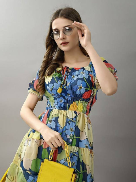 Women Fit and Flare Green Above Knee/Mid Thigh Length Dress