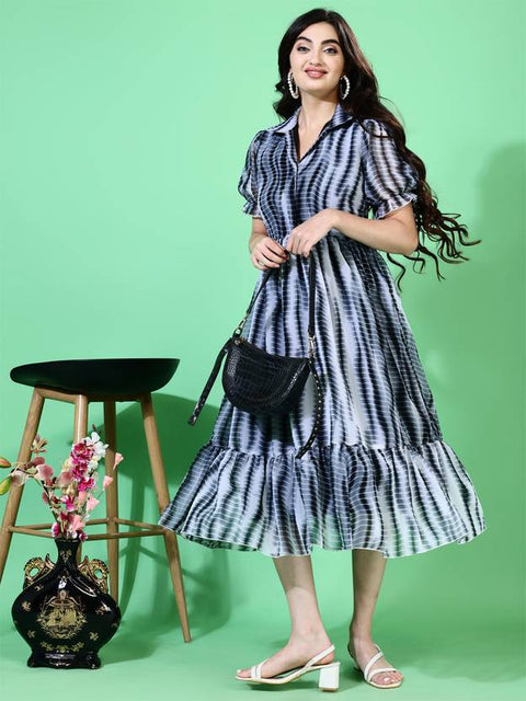 Women Fit and Flare Black Below Knee Dress