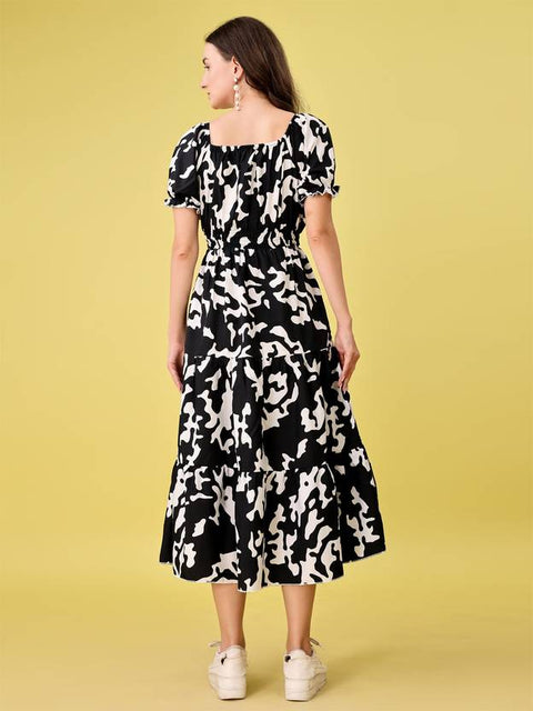 Women Fit and Flare Black Midi/Calf Length Dress