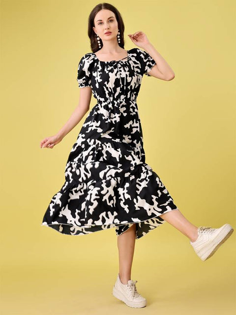 Women Fit and Flare Black Midi/Calf Length Dress