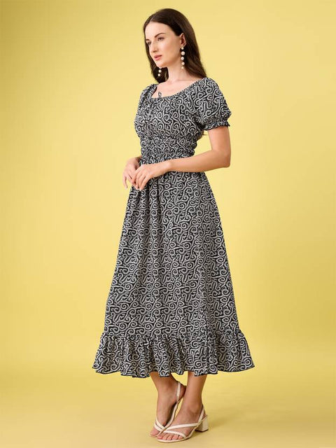 Women Fit and Flare Black Midi/Calf Length Dress