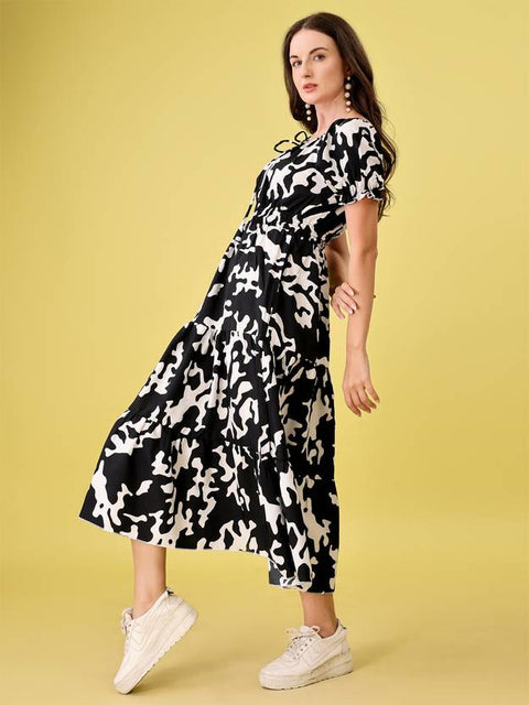 Women Fit and Flare Black Midi/Calf Length Dress