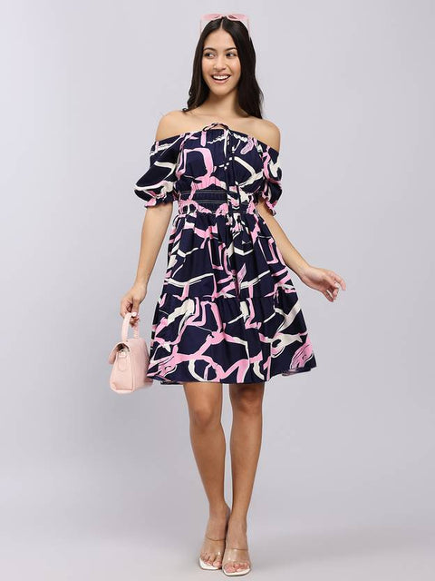 Women A-line Dark Blue Above Knee/Mid Thigh Length Dress