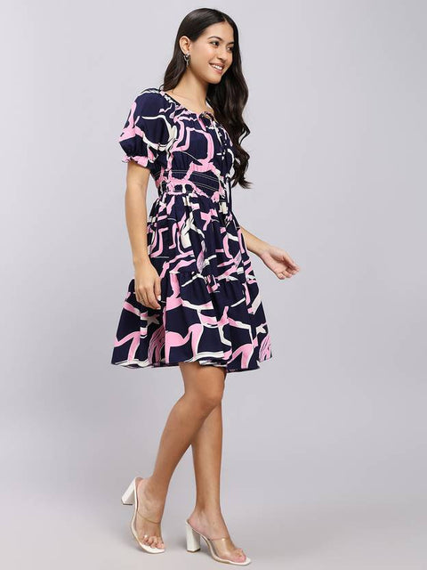 Women A-line Dark Blue Above Knee/Mid Thigh Length Dress