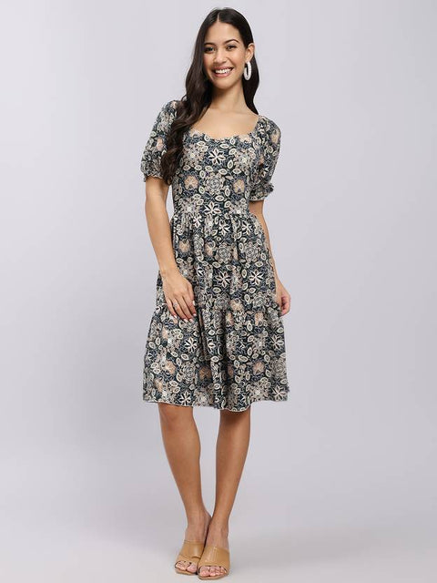 Women A-line Beige Above Knee/Mid Thigh Length Dress