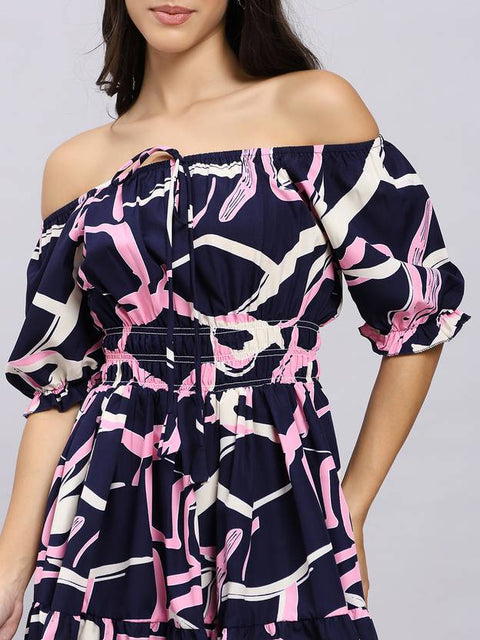 Women A-line Dark Blue Above Knee/Mid Thigh Length Dress