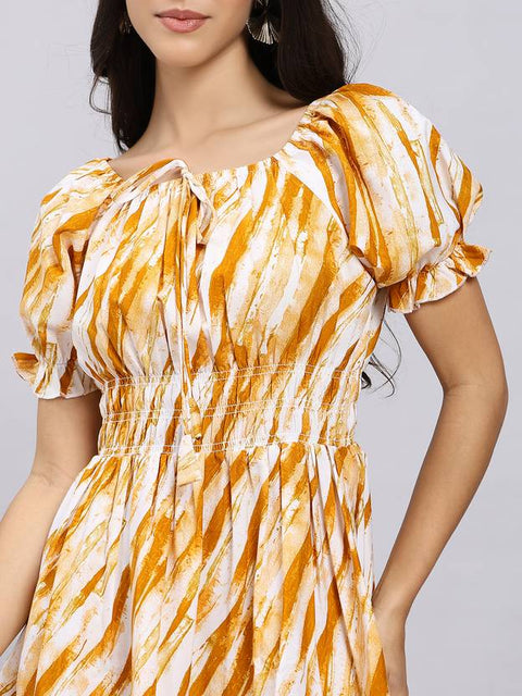 Women A-line Yellow Above Knee/Mid Thigh Length Dress