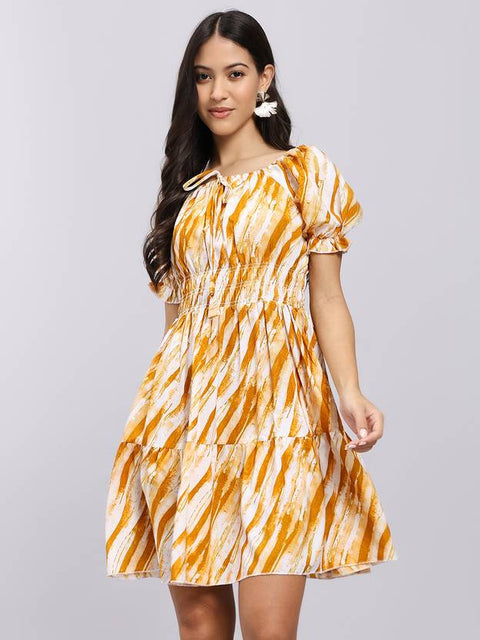 Women A-line Yellow Above Knee/Mid Thigh Length Dress
