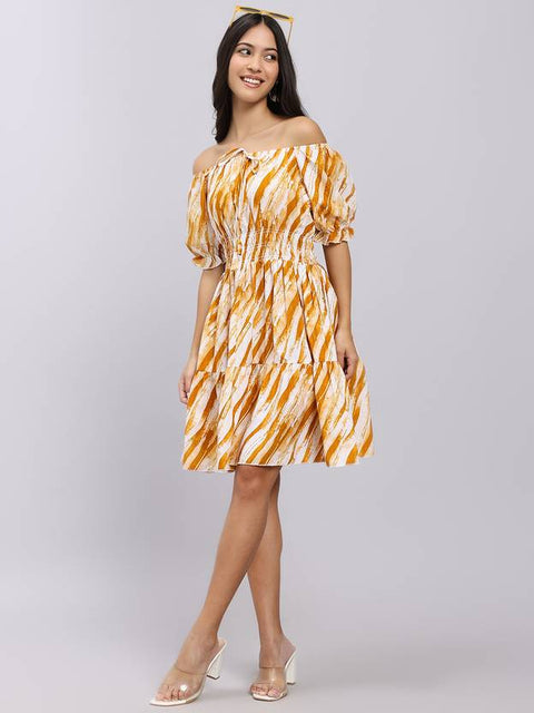 Women A-line Yellow Above Knee/Mid Thigh Length Dress