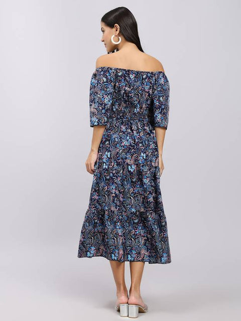 Women A-line Blue Midi/Calf Length Dress
