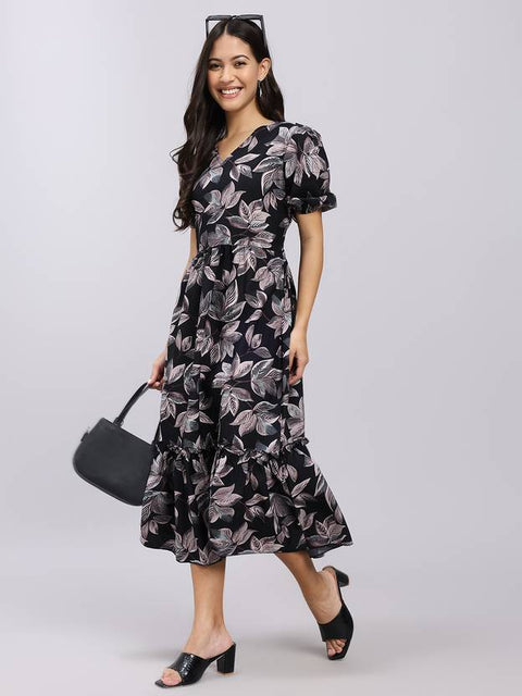 Women A-line Black Midi/Calf Length Dress