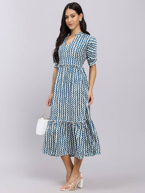 Women A-line White Midi/Calf Length Dress