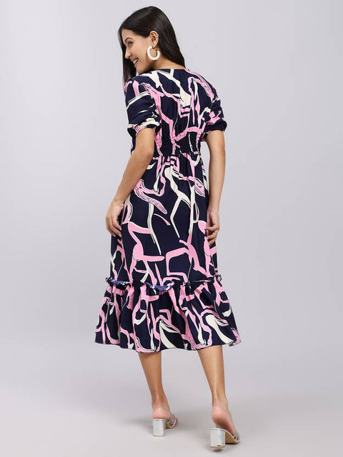 Women A-line Dark Blue Midi/Calf Length Dress
