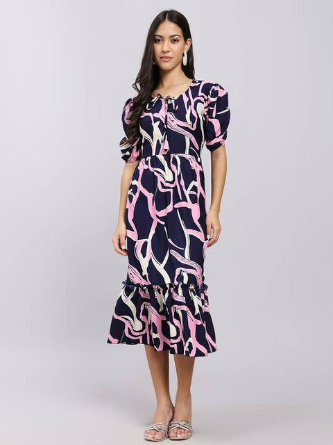 Women A-line Dark Blue Midi/Calf Length Dress