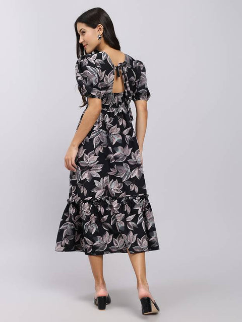 Women A-line Black Midi/Calf Length Dress