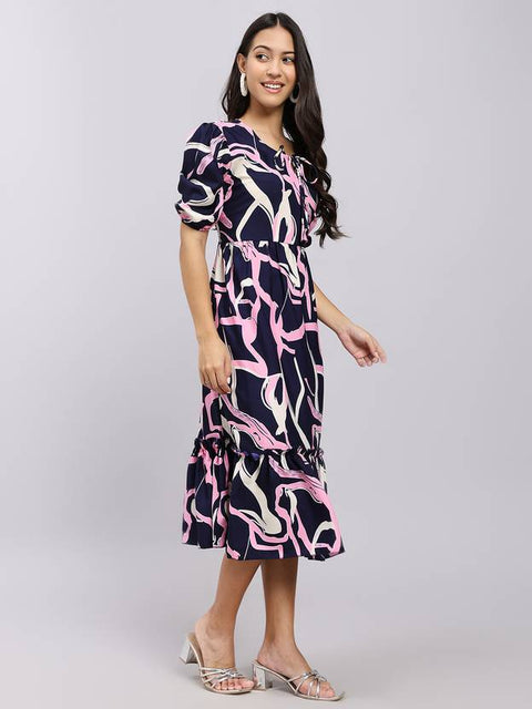 Women A-line Dark Blue Midi/Calf Length Dress