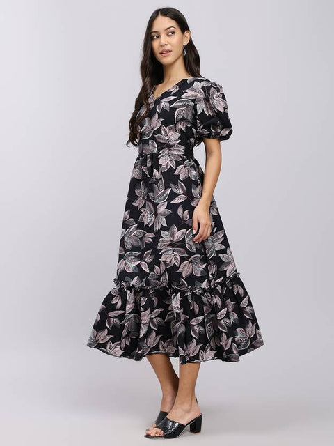 Women A-line Black Midi/Calf Length Dress
