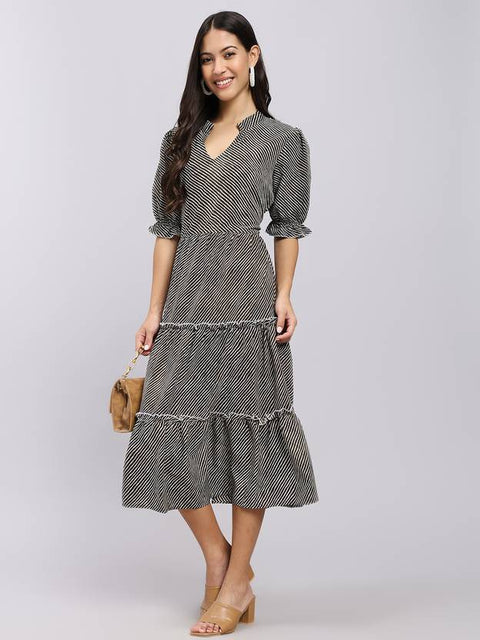 Women A-line Black Midi/Calf Length Dress