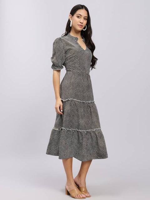 Women A-line Black Midi/Calf Length Dress