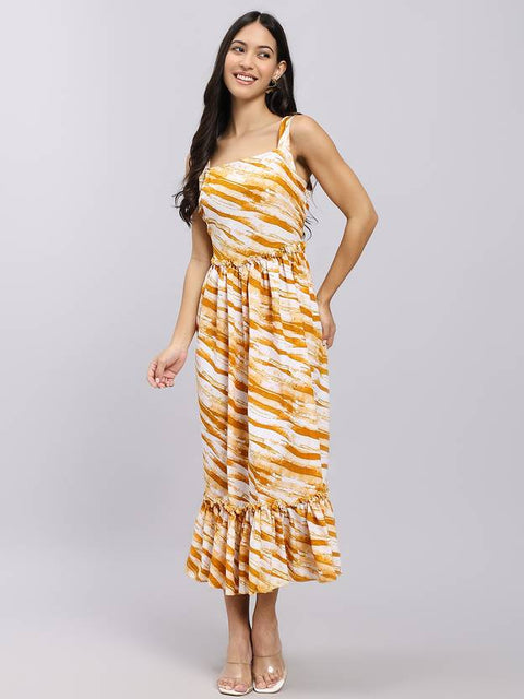 Women A-line Yellow Midi/Calf Length Dress