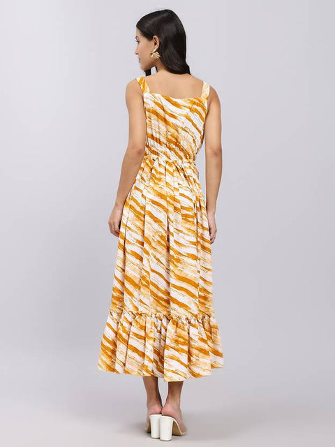 Women A-line Yellow Midi/Calf Length Dress