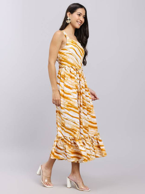 Women A-line Yellow Midi/Calf Length Dress
