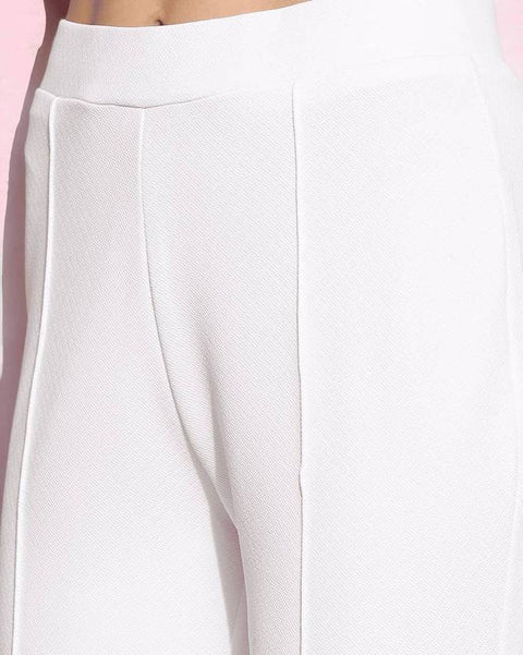 Women Flared White Viscose Rayon Trousers